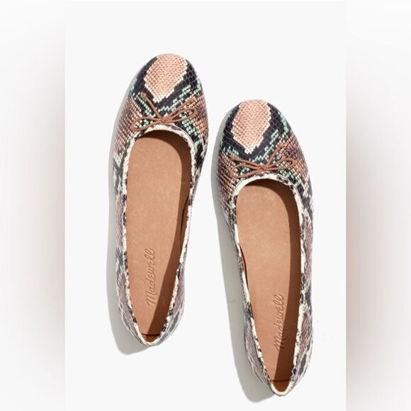 Madewell The Adelle Snakeskin Embossed Leather Ballet Flats Size 8.5 like new - Picture 1 of 9